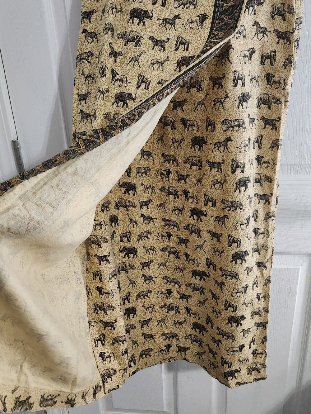 Tribal linen blend wrap maxi skirt size 14 African indie wildlife Animals safari - Picture 4 of 10
